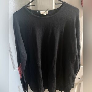 Elan Black Sweater with Red heart Elbow Patches